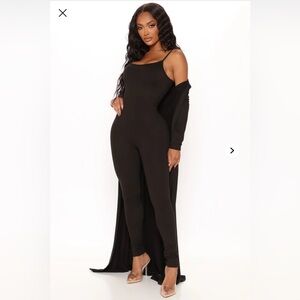 Black Sleeveless Jumpsuit with Long Cardigan